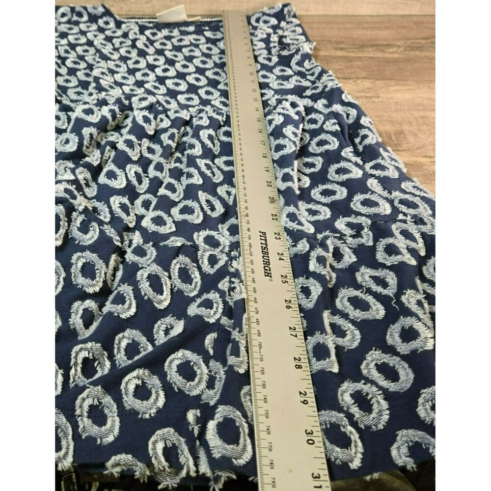 Maeve Anthropologie Lisanne Textured Navy Ivory Tunic Dress Sz S Frayed Circles - Picture 12 of 15